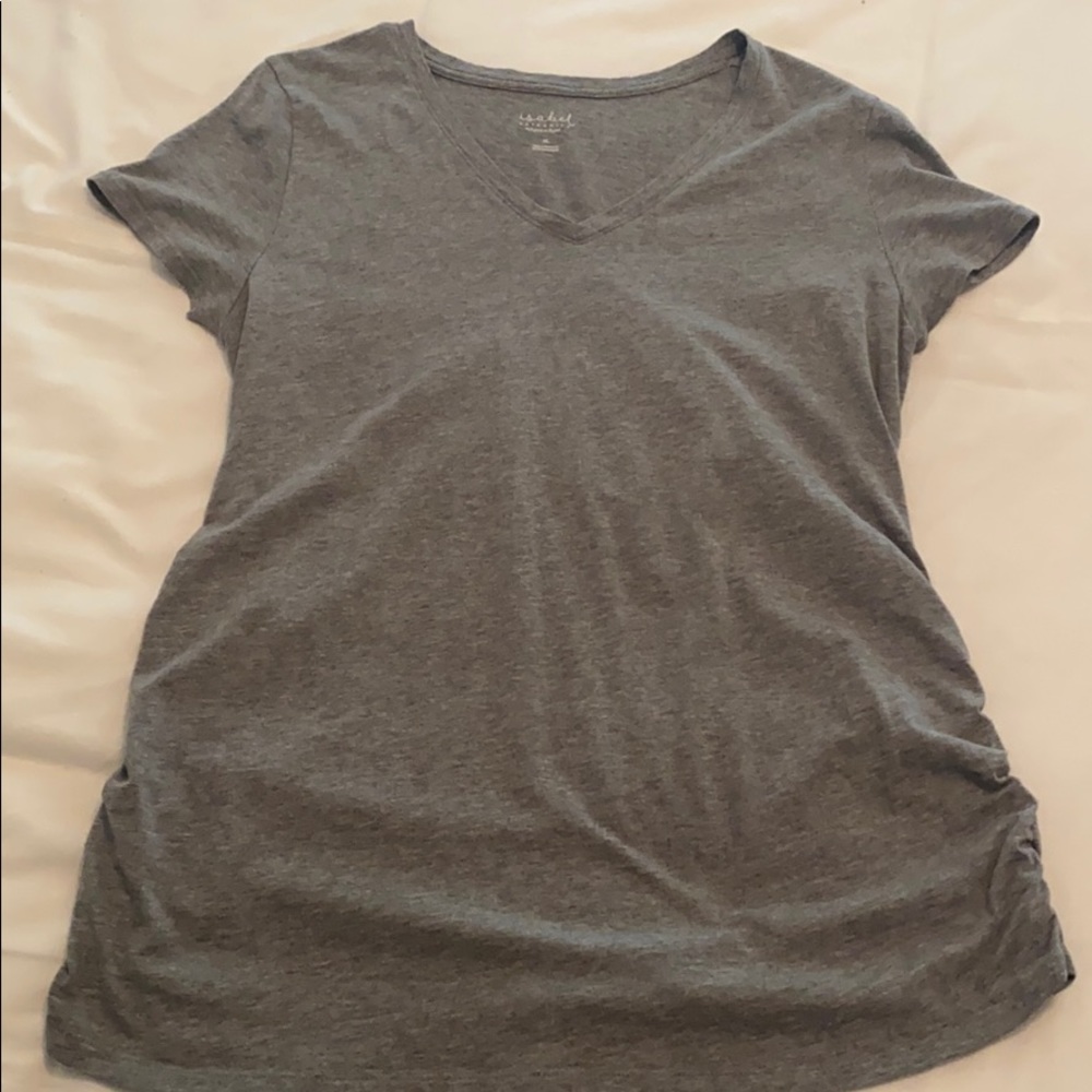 Maternity Shirred V-Neck T Shirt Gray